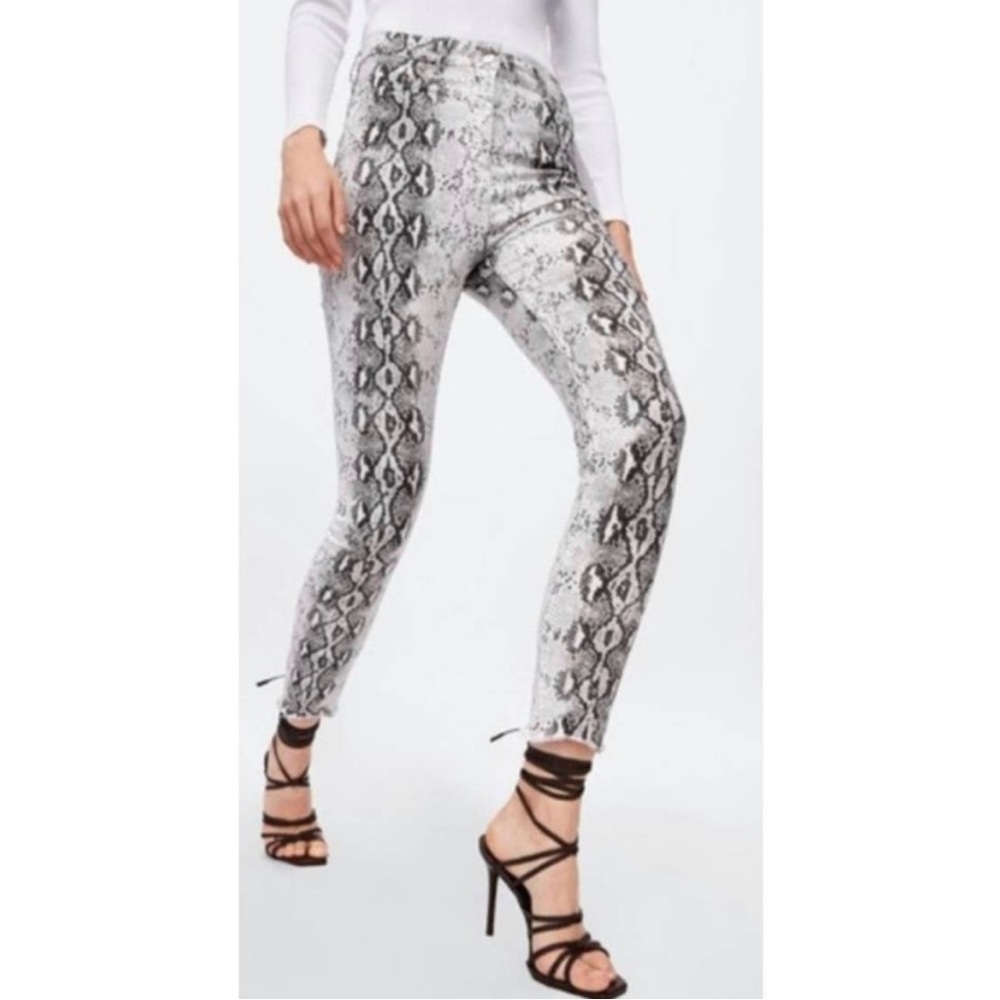 Zara snakeskin print high rise skinny jeans
